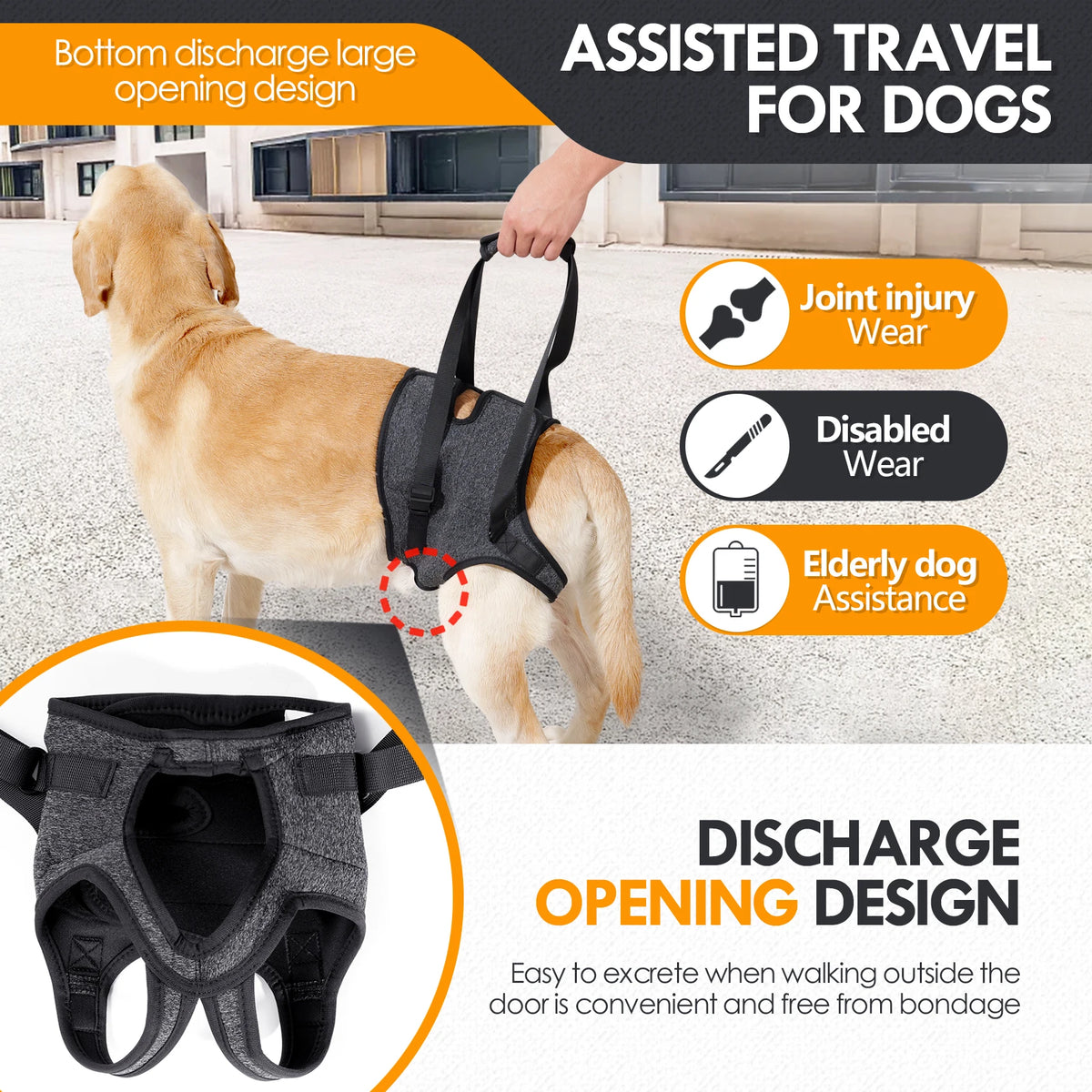Dog Hind Leg Support Harness, Adjustable Dog Lift Sling for Disabled & Senior Dogs with Mobility Issues