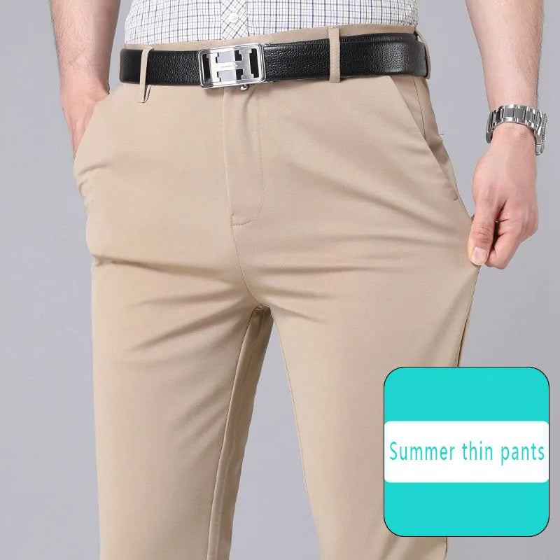 Male Smart Casual Pants Stretchy Sports Men's Fast Dry Trousers Spring Autumn Full Length Straight Office Black Navy Work Pants