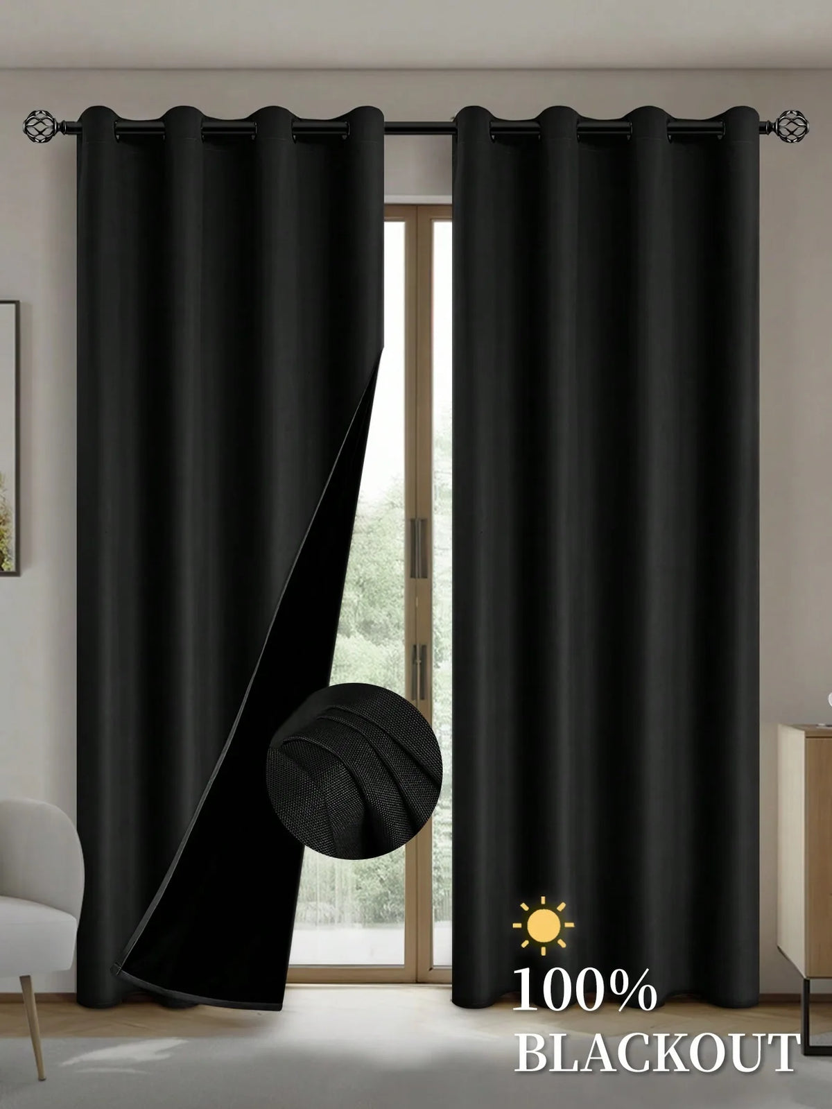 1pc Solid 100% Blackout Curtains with Grommets, Curtains for Bedroom, Living Room, Kitchen, Privacy Drapes, Window Curtain