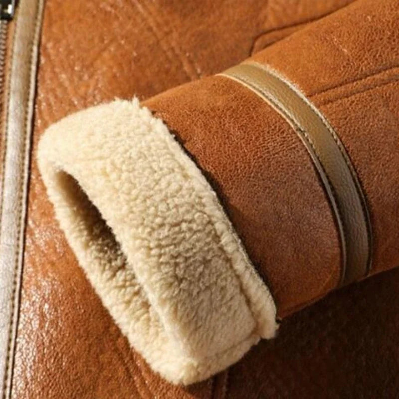 Male Trendy Large Size Lambswool Leather Jacket Casual Solid Color Warm Outwear Winter New Men Fleece-Lined Thicken Suede Coat