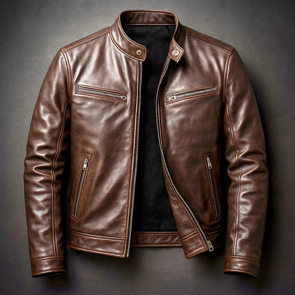 Amazon European And American Winter Cross-Border Motorcycle Style Men's Leather Jacket Fashion Slim Fit Thickened Coat