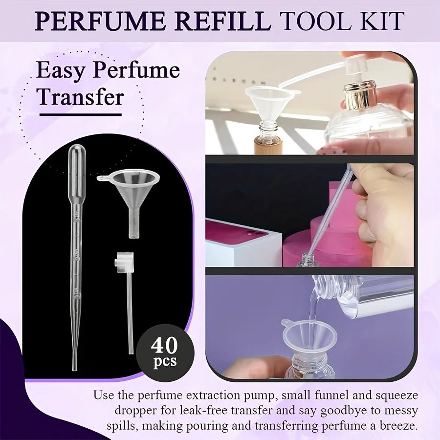 40-piece perfume refill set: funnel, dropper, dropperbottle, syringe, travel and diy cosmetics