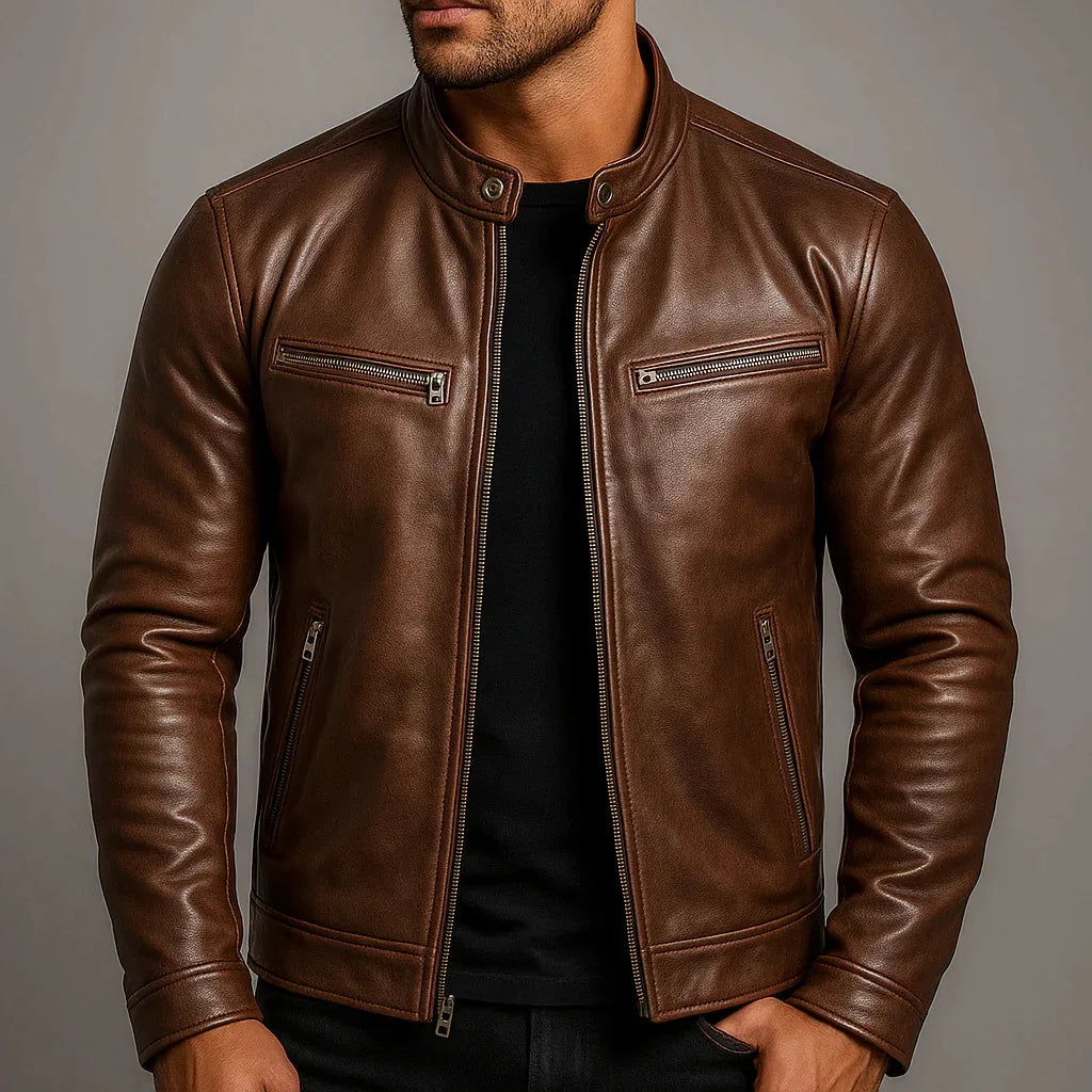 Amazon European And American Winter Cross-Border Motorcycle Style Men's Leather Jacket Fashion Slim Fit Thickened Coat
