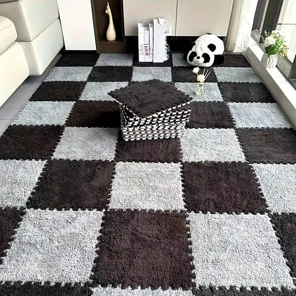 Soft Plush Puzzle Mat BPA-free Interlocking Foam Living Room Rug Warm Non-slip Washable Floor Protector Home Decor Mat