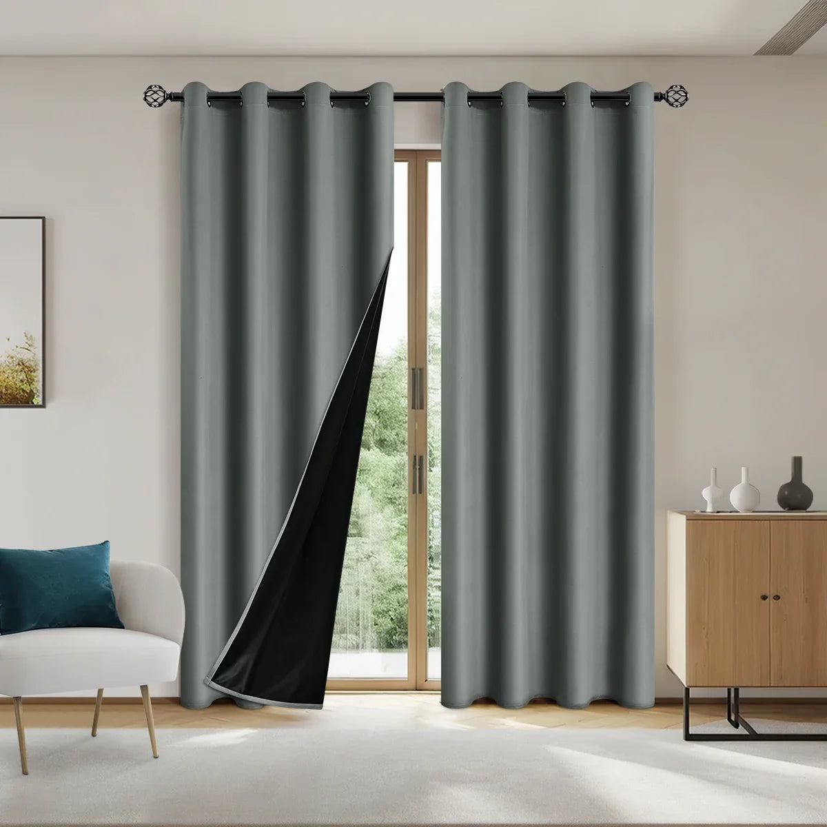 1pc Solid 100% Blackout Curtains with Grommets, Curtains for Bedroom, Living Room, Kitchen, Privacy Drapes, Window Curtain