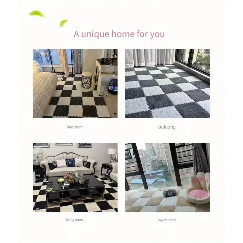 Soft Plush Puzzle Mat BPA-free Interlocking Foam Living Room Rug Warm Non-slip Washable Floor Protector Home Decor Mat