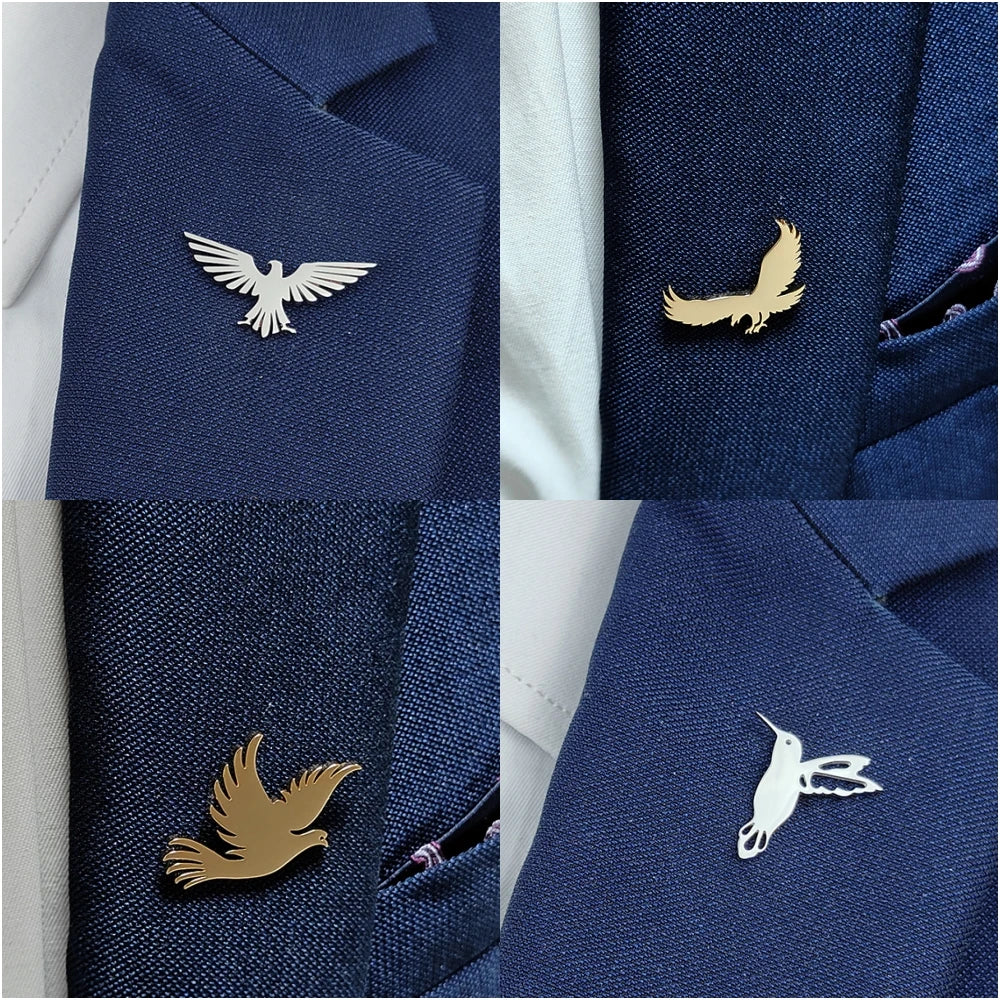 Fashionable stainless steel flying bird series brooch, decorative men's shirt lapel pin, party first choice badge