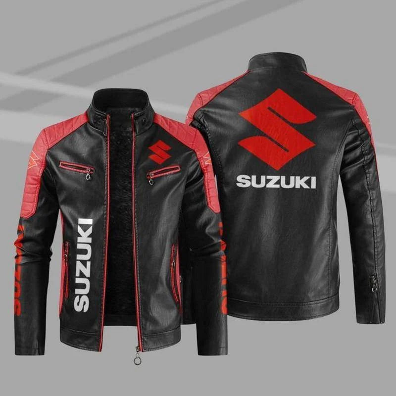 Suzuki motorcycle leather jacket, autumn and winter men's riding windproof jacket, racing sportswear