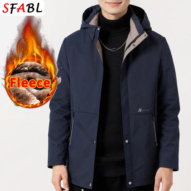 Removable Hood Parka Men Cotton Padded Men's Winter Jacket Windbreak Thermal Jackets Coat Fleece Lining Ski Snow Jacket Overcoat