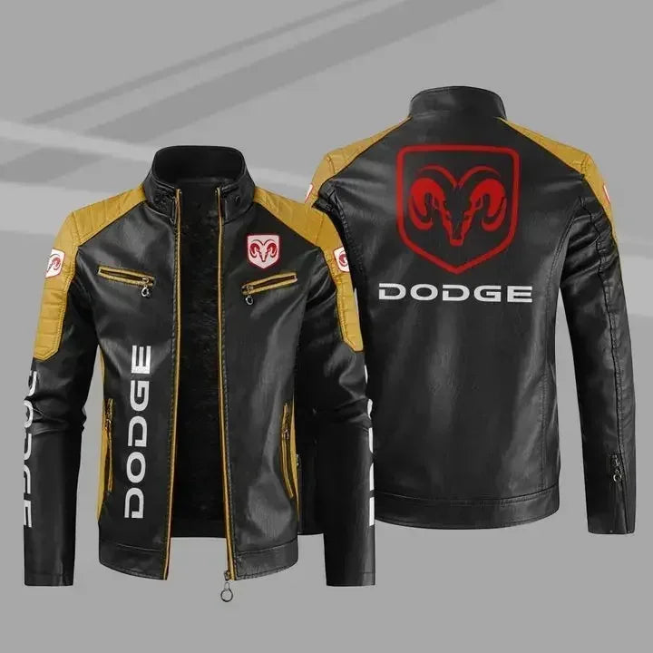 European Size Plus Fleece Dodge Motorcycle Car Logo Autumn And Winter Fashionable Windproof High-end Motorcycle Leather Jacket