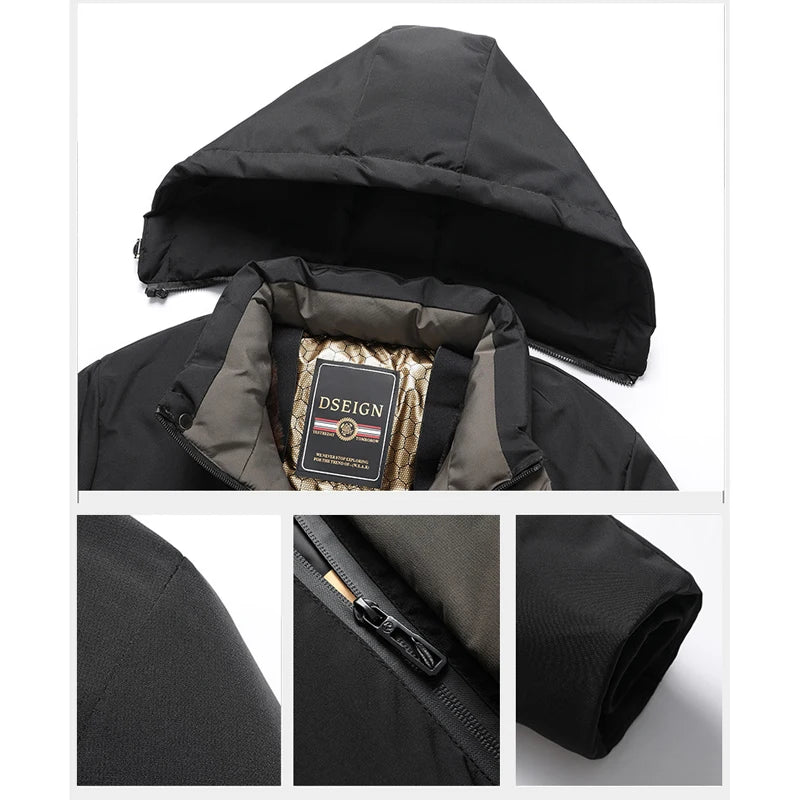 Removable Hood Parka Men Cotton Padded Men's Winter Jacket Windbreak Thermal Jackets Coat Fleece Lining Ski Snow Jacket Overcoat
