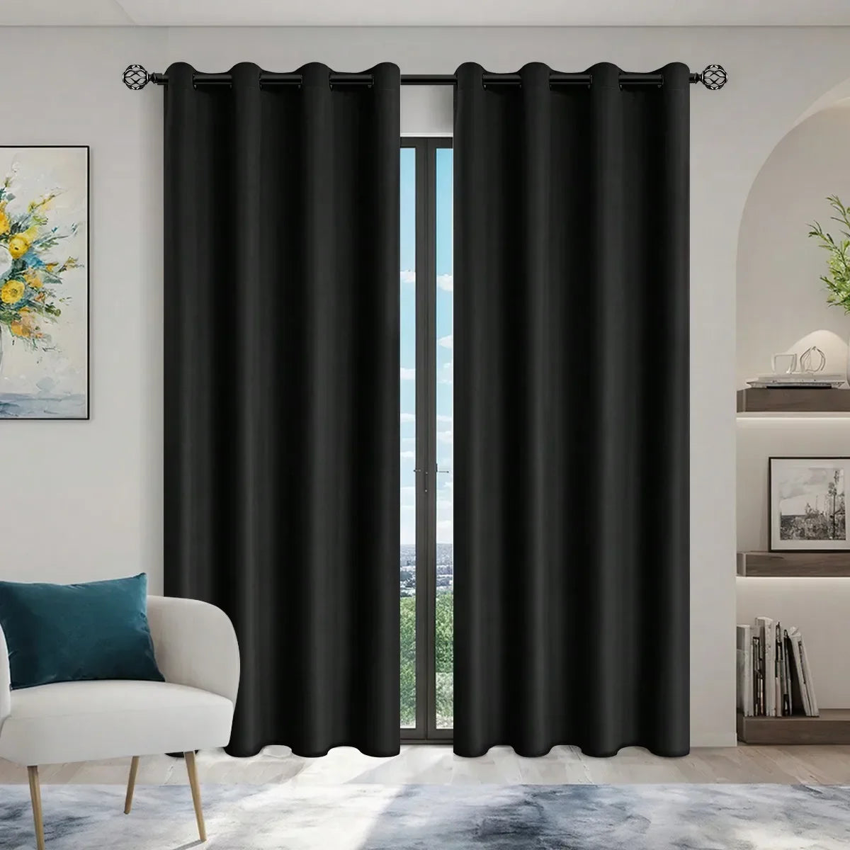 1pc Solid 100% Blackout Curtains with Grommets, Curtains for Bedroom, Living Room, Kitchen, Privacy Drapes, Window Curtain