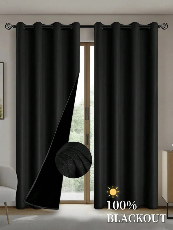 1pc Solid 100% Blackout Curtains with Grommets, Curtains for Bedroom, Living Room, Kitchen, Privacy Drapes, Window Curtain