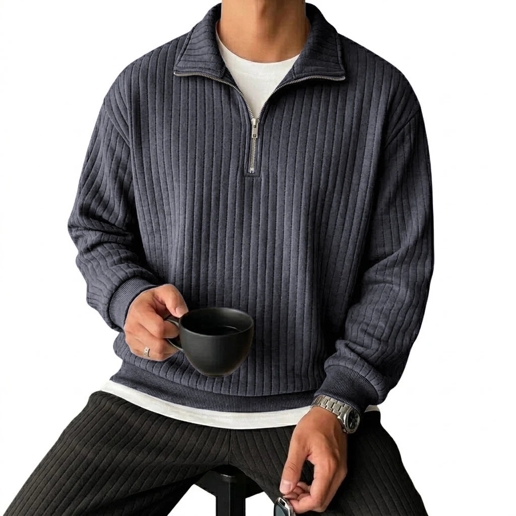 Quarter Zip Men's Sweatshirts Luxury Solid Stripes Pullover Zip Up Hoodies Gym Man V Neck Zip Up Shirts Long Sleeve Mens Coats