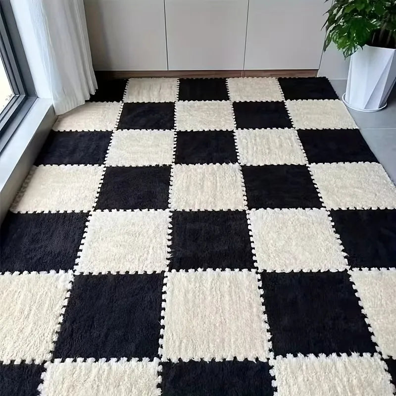 Soft Plush Puzzle Mat BPA-free Interlocking Foam Living Room Rug Warm Non-slip Washable Floor Protector Home Decor Mat