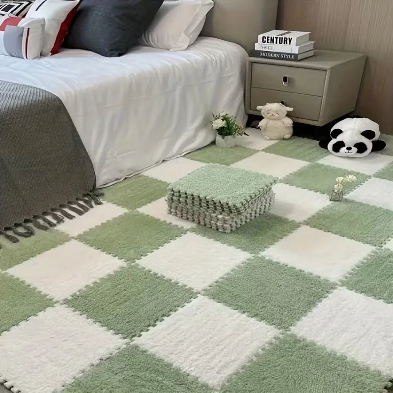 Soft Plush Puzzle Mat BPA-free Interlocking Foam Living Room Rug Warm Non-slip Washable Floor Protector Home Decor Mat