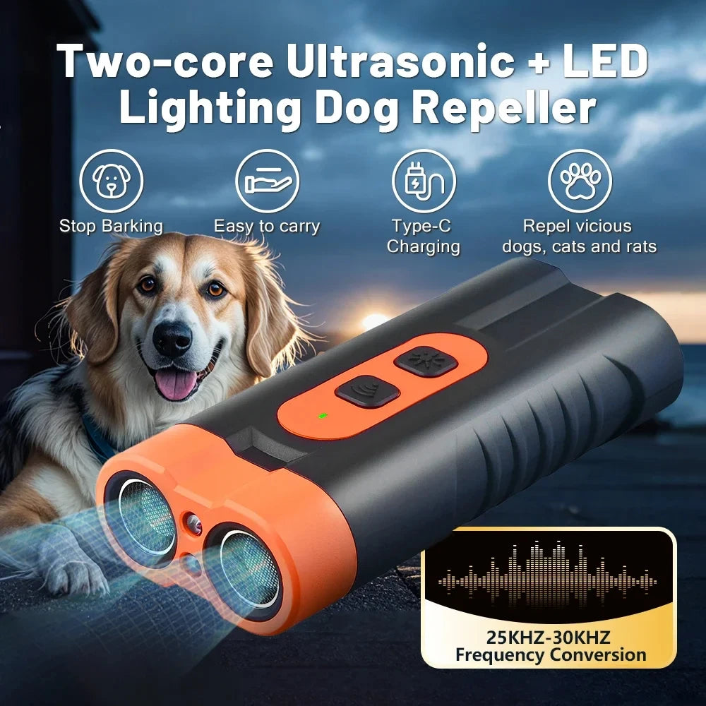 2025 Pet Dog Repeller Ultrasonic Dog Training Device Rechargeable Anti Dog Bark Deterrent Device With LED Flashlight