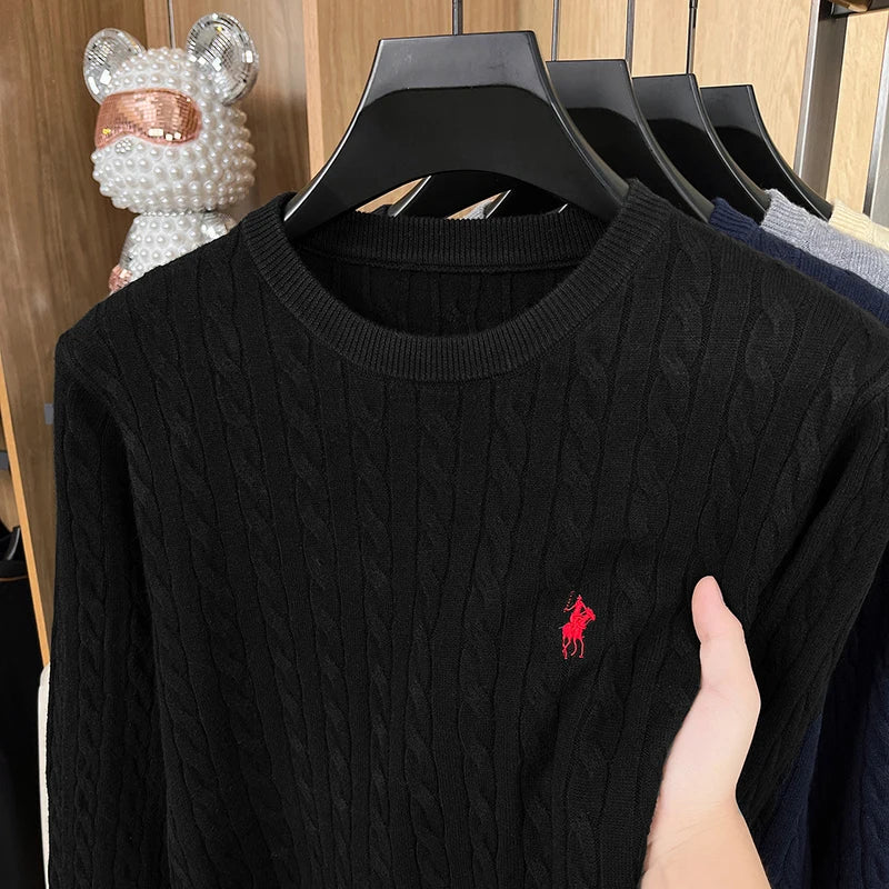 Luxury Men's Brand Spring High Quality Knit Sweater Round Neck Jacquard Embroidery Long Sleeves Pullover Leisure Fashion Men's C