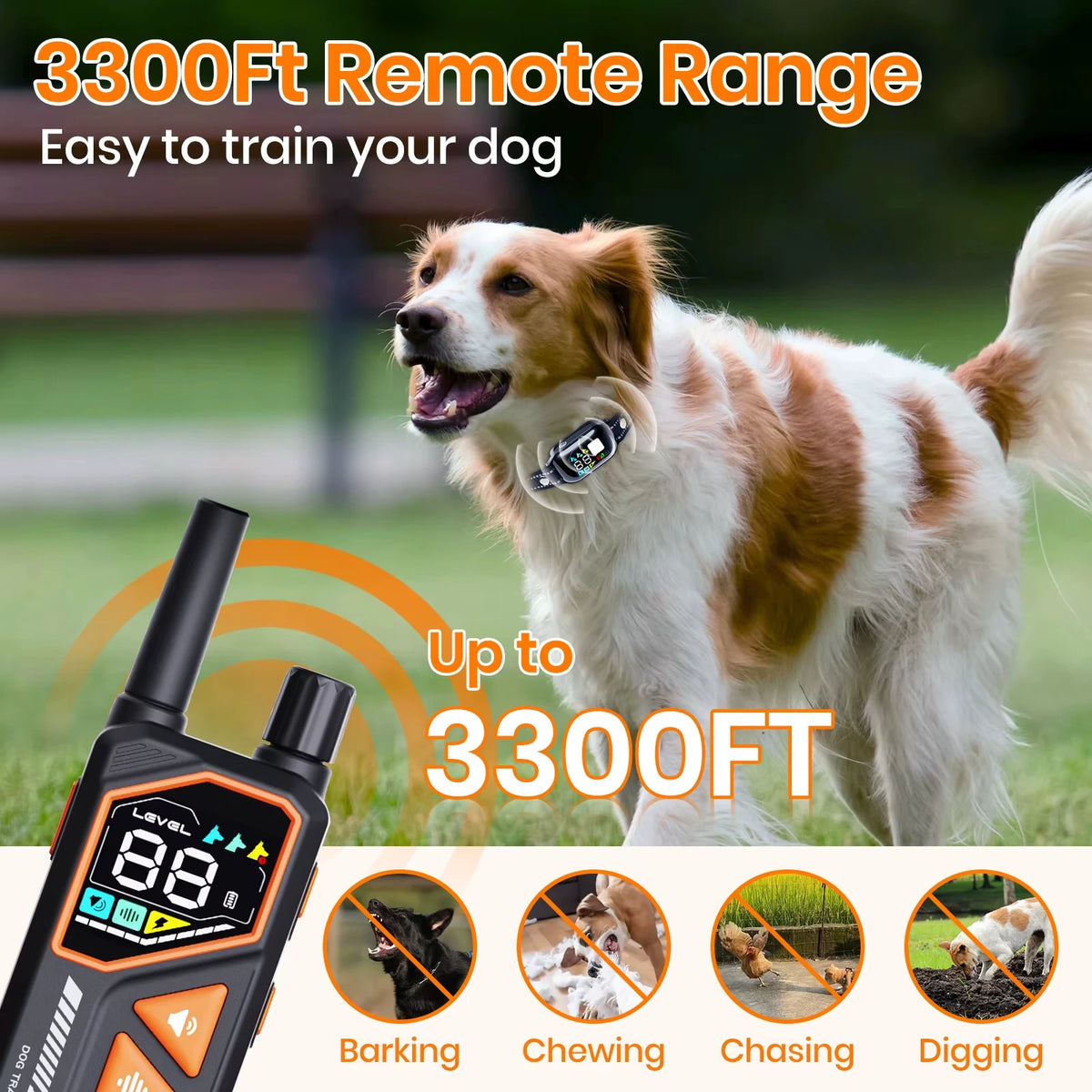 Smart AI Dog Training Collar with Remote – 3300ft Range & IPX7 Waterproof
