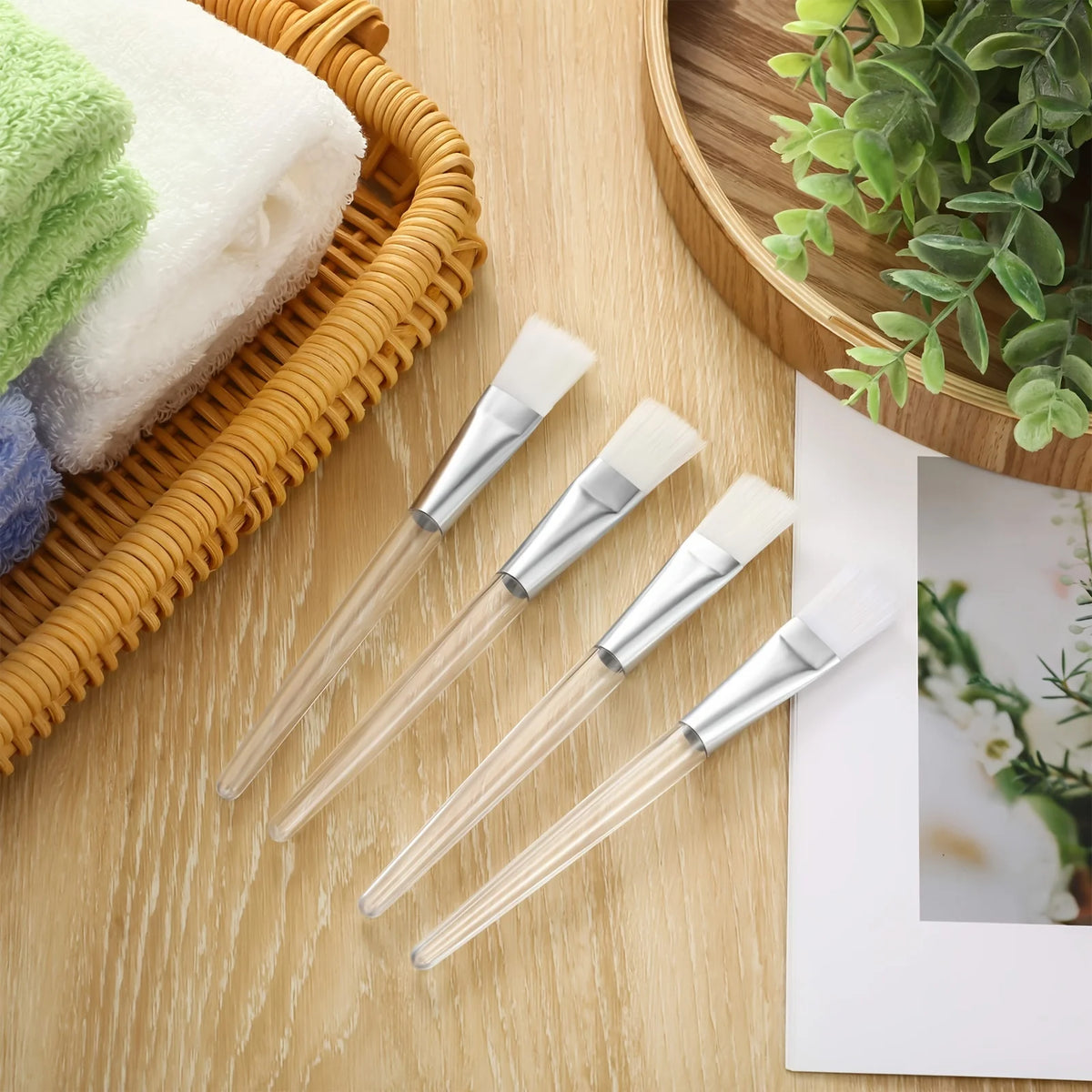 16 Facial Mask Brushes - Professional Cosmetics and Skin Care Tools, Soft Nylon Bristles, Transparent Handles
