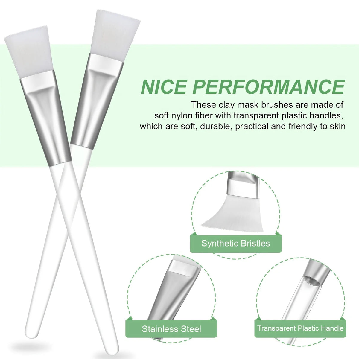 16 Facial Mask Brushes - Professional Cosmetics and Skin Care Tools, Soft Nylon Bristles, Transparent Handles