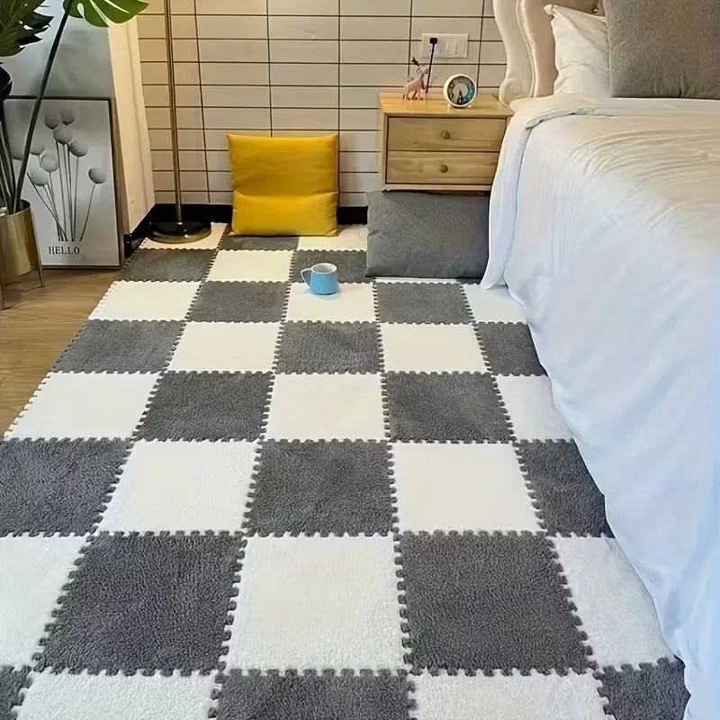 Soft Plush Puzzle Mat BPA-free Interlocking Foam Living Room Rug Warm Non-slip Washable Floor Protector Home Decor Mat