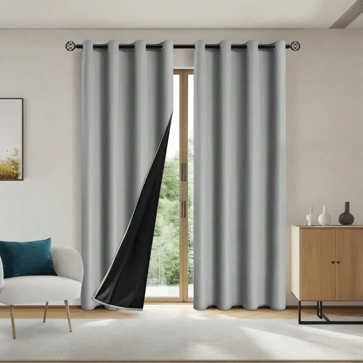 1pc Solid 100% Blackout Curtains with Grommets, Curtains for Bedroom, Living Room, Kitchen, Privacy Drapes, Window Curtain