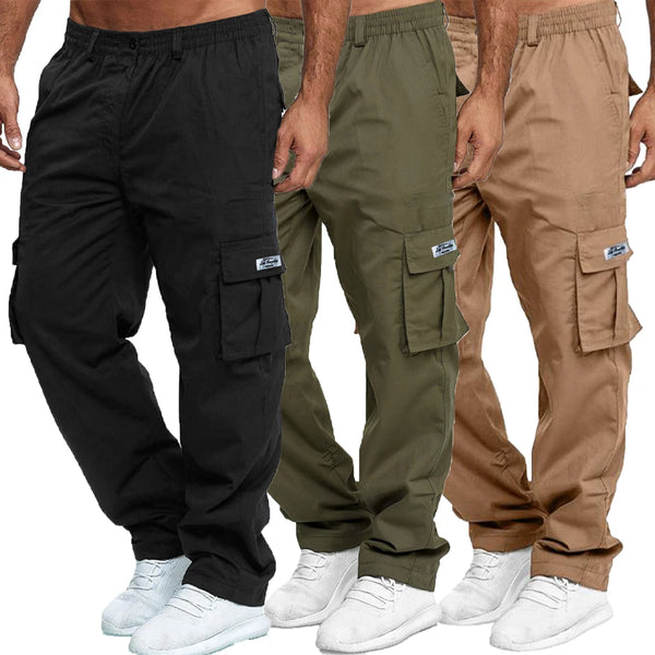 Men's Cargo Pants Sweatpants Outdoor Loose Straight Long Trousers Summer Casual Multi-Pocket Durable Workwear Male Trousers