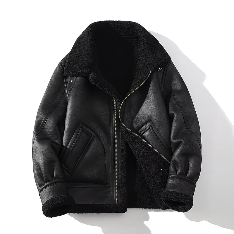 Male Trendy Large Size Lambswool Leather Jacket Casual Solid Color Warm Outwear Winter New Men Fleece-Lined Thicken Suede Coat