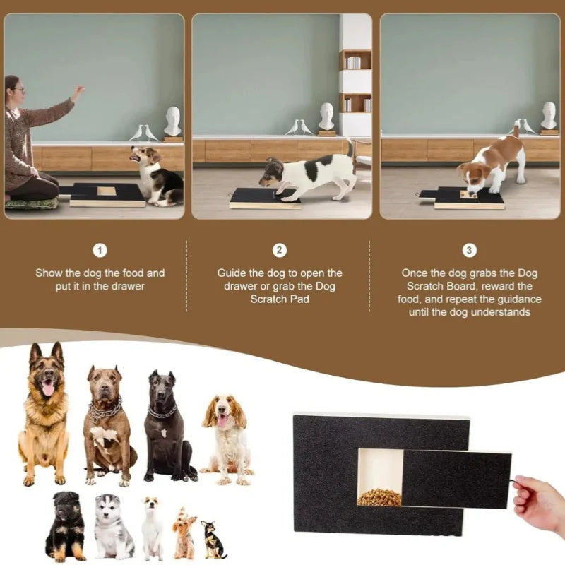 Wooden Pet Scratching Board for Dogs with Built-in Treat Box Nail Trim Pad Pull-Out Design Sandpaper Surface Scratch Toy