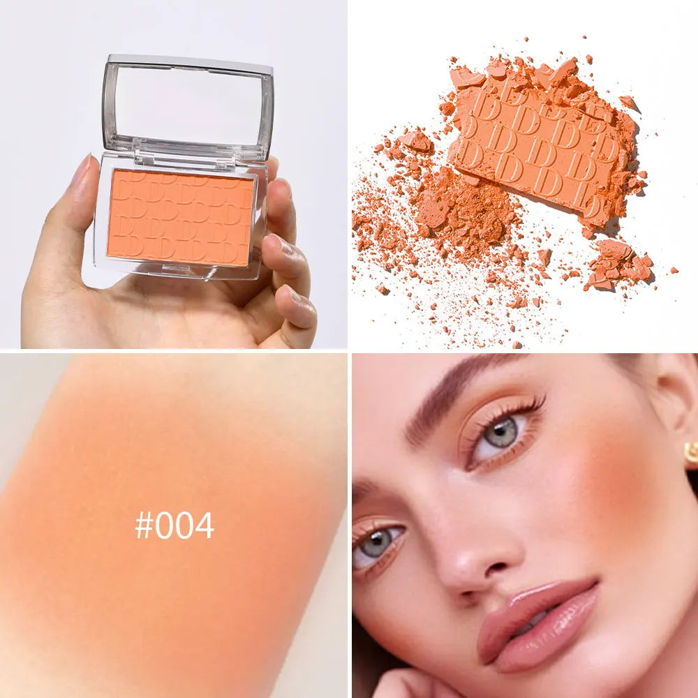 2pcs Matte Embossed Blush & Brush Long Lasting High Pigmented Multi-Purpose Blush Palette Pink Natural Color Rendering Cosmetics