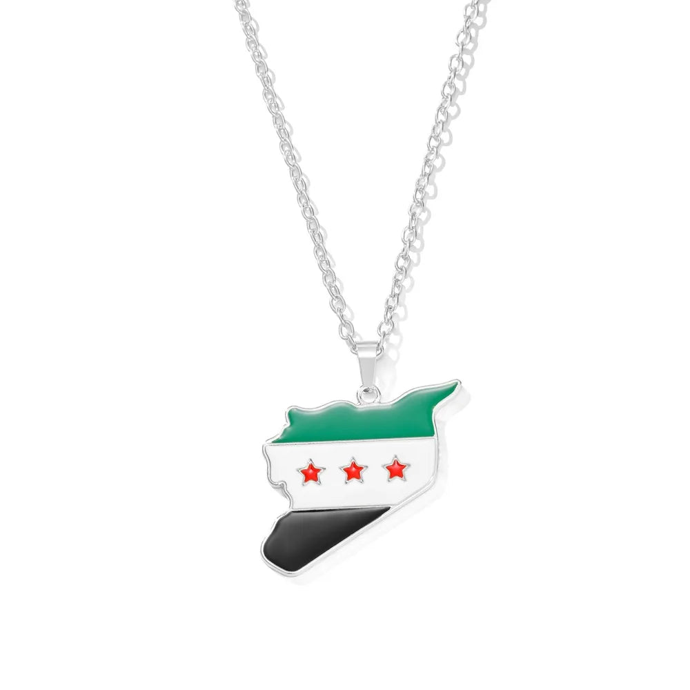 YILUOCD Stainless Steel Syria Map Flag Pendant Necklace for Women Drip Oil Craft Syrians Map Hiphop Jewelry Gift