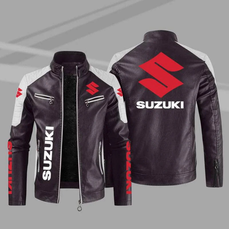 Suzuki motorcycle leather jacket, autumn and winter men's riding windproof jacket, racing sportswear