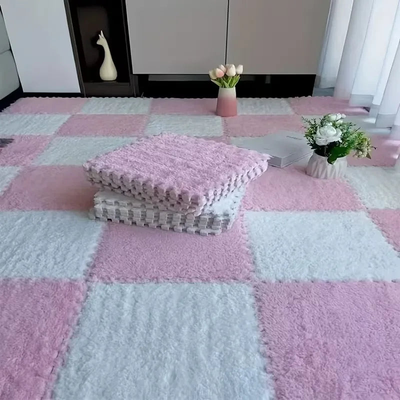 Soft Plush Puzzle Mat BPA-free Interlocking Foam Living Room Rug Warm Non-slip Washable Floor Protector Home Decor Mat
