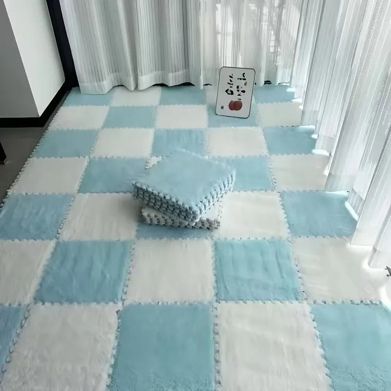 Soft Plush Puzzle Mat BPA-free Interlocking Foam Living Room Rug Warm Non-slip Washable Floor Protector Home Decor Mat