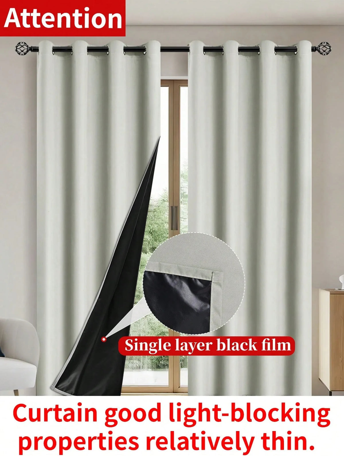 1pc Solid 100% Blackout Curtains with Grommets, Curtains for Bedroom, Living Room, Kitchen, Privacy Drapes, Window Curtain