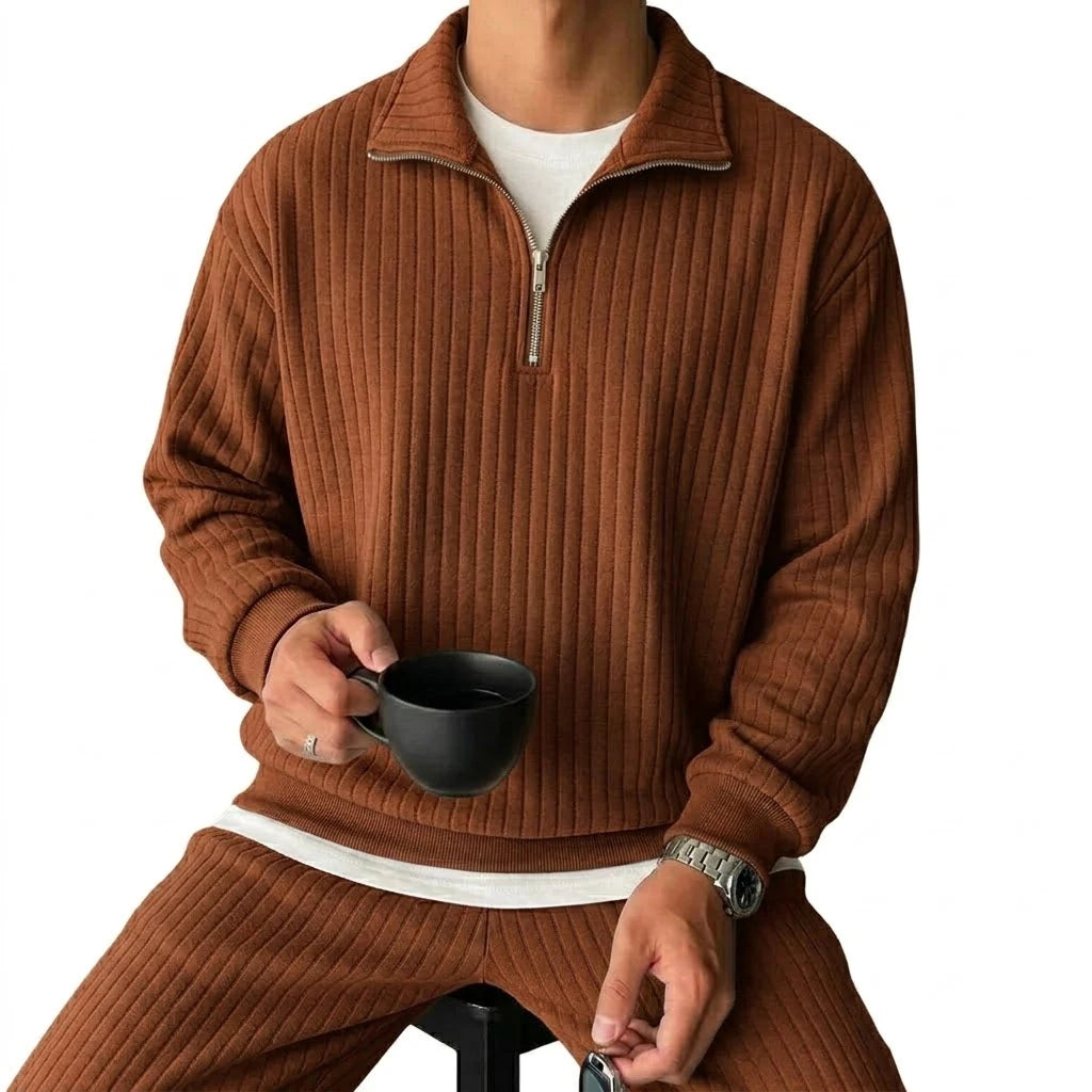 Quarter Zip Men's Sweatshirts Luxury Solid Stripes Pullover Zip Up Hoodies Gym Man V Neck Zip Up Shirts Long Sleeve Mens Coats