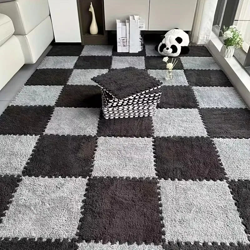Soft Plush Puzzle Mat BPA-free Interlocking Foam Living Room Rug Warm Non-slip Washable Floor Protector Home Decor Mat