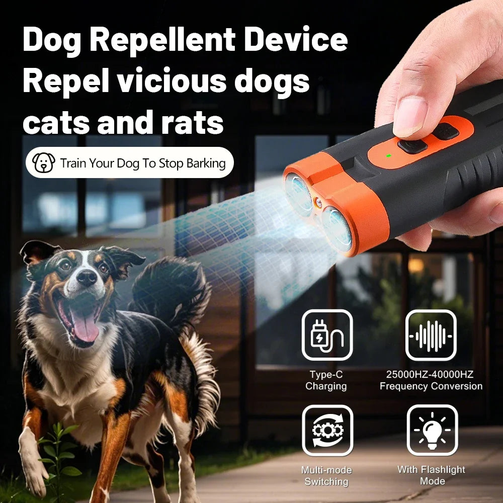 2025 Pet Dog Repeller Ultrasonic Dog Training Device Rechargeable Anti Dog Bark Deterrent Device With LED Flashlight