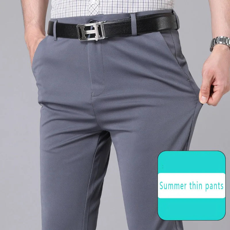 Male Smart Casual Pants Stretchy Sports Men's Fast Dry Trousers Spring Autumn Full Length Straight Office Black Navy Work Pants