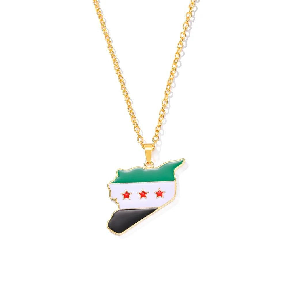 YILUOCD Stainless Steel Syria Map Flag Pendant Necklace for Women Drip Oil Craft Syrians Map Hiphop Jewelry Gift