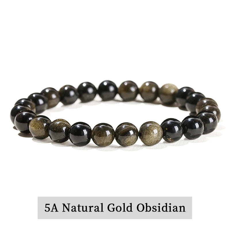JD Natural Stone Beads Bracelet Amethyst Tiger Eye Crystal Quartz Agate Gem Beads Bangles Women Men Reiki Healling Jewelry Gift