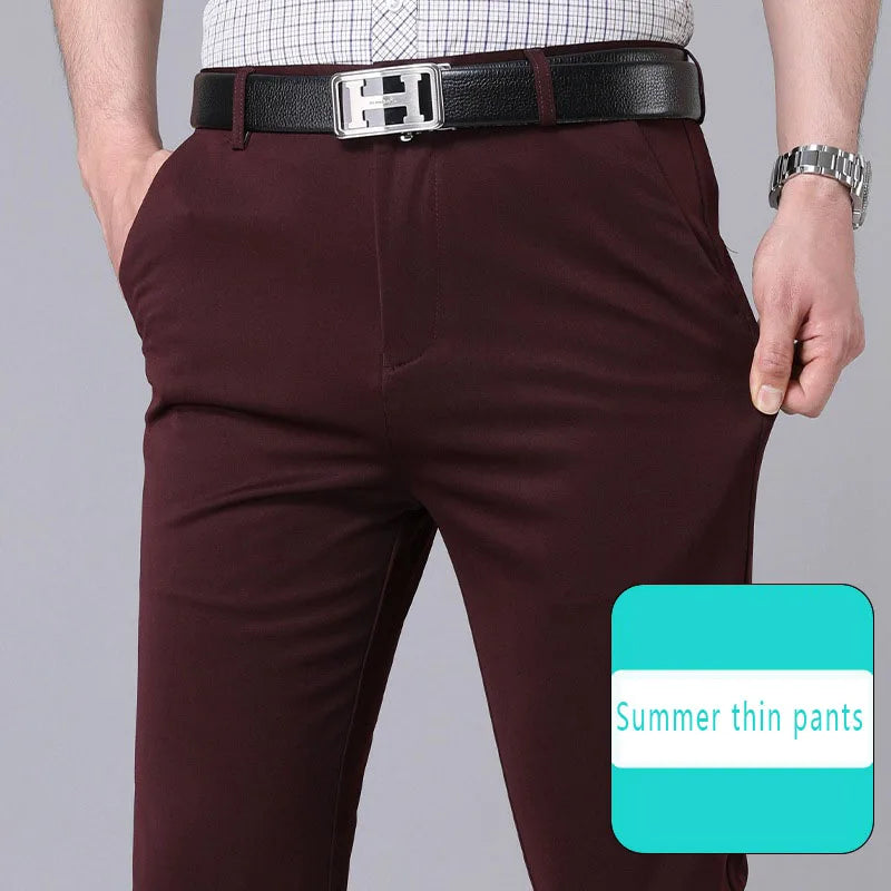 Male Smart Casual Pants Stretchy Sports Men's Fast Dry Trousers Spring Autumn Full Length Straight Office Black Navy Work Pants