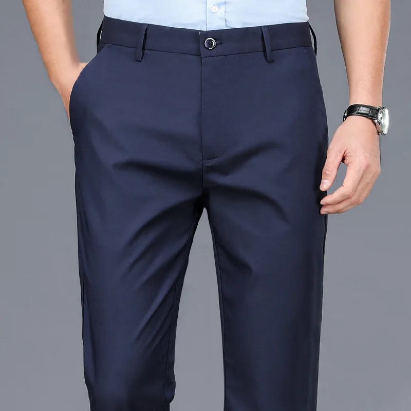 Male Smart Casual Pants Stretchy Sports Men's Fast Dry Trousers Spring Autumn Full Length Straight Office Black Navy Work Pants