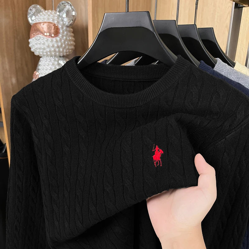 Luxury Men's Brand Spring High Quality Knit Sweater Round Neck Jacquard Embroidery Long Sleeves Pullover Leisure Fashion Men's C