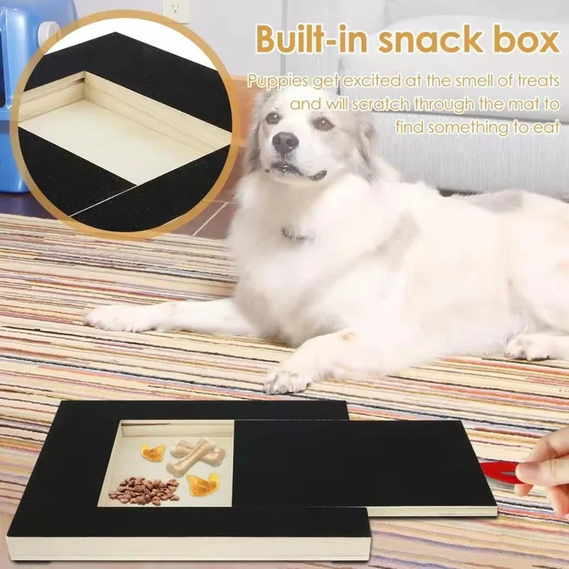 Wooden Pet Scratching Board for Dogs with Built-in Treat Box Nail Trim Pad Pull-Out Design Sandpaper Surface Scratch Toy