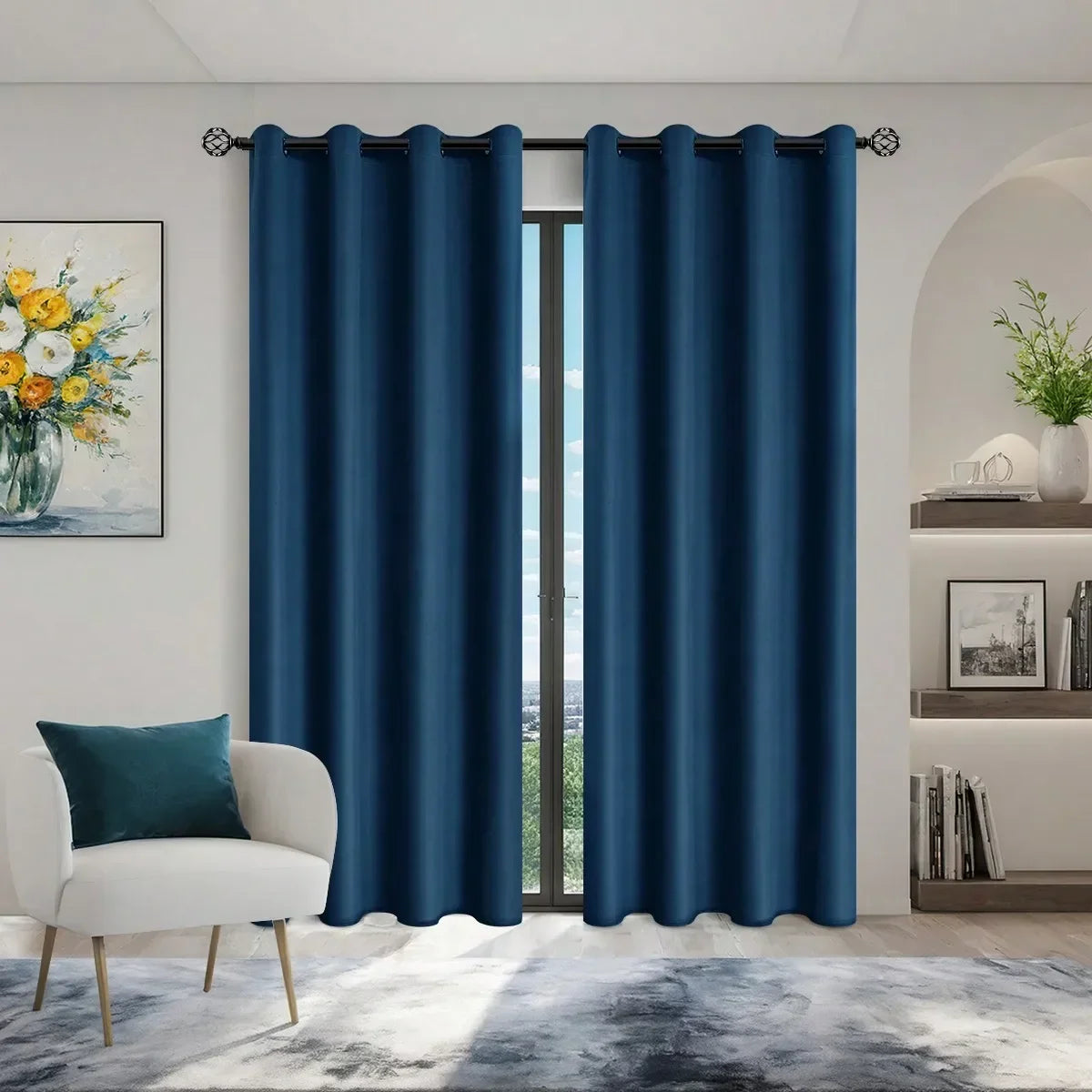 1pc Solid 100% Blackout Curtains with Grommets, Curtains for Bedroom, Living Room, Kitchen, Privacy Drapes, Window Curtain