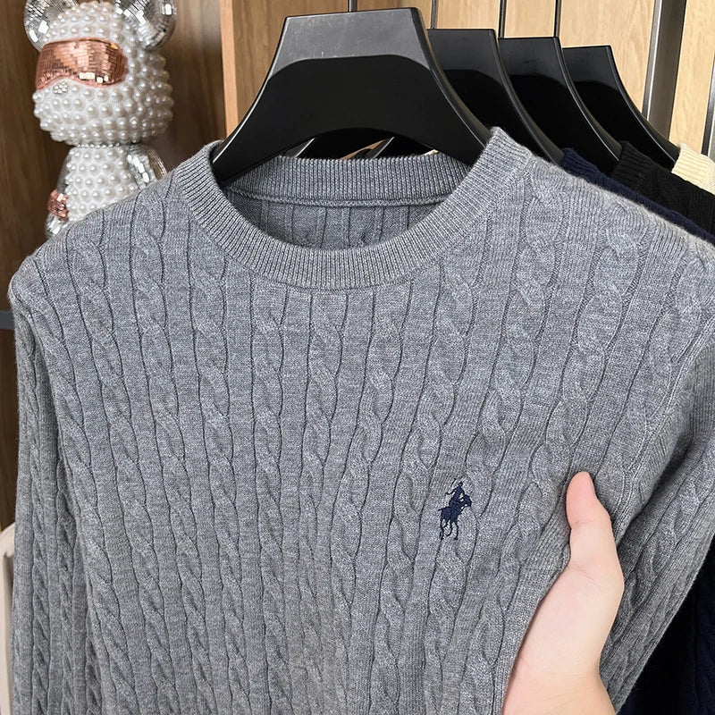 Luxury Men's Brand Spring High Quality Knit Sweater Round Neck Jacquard Embroidery Long Sleeves Pullover Leisure Fashion Men's C