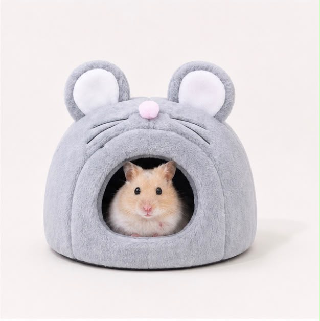 Cute Mouse Shaped Hamster Bed House, Hedgehog Hideout Nest Small Pet Winter Warm Cage Accessories